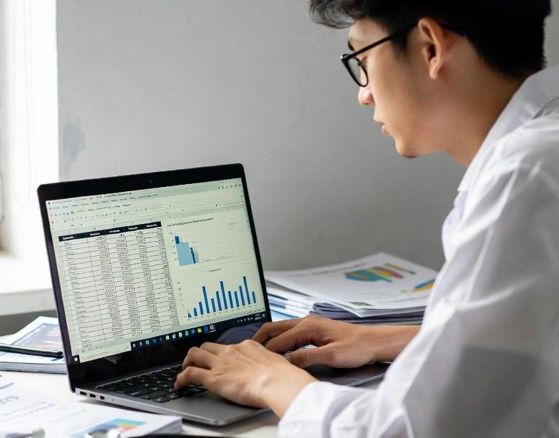 student analyzing medical research data